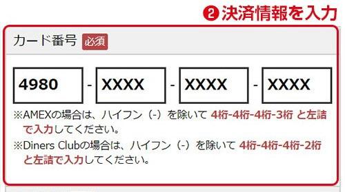 決済情報を入力する際のサイトのイメージ画面