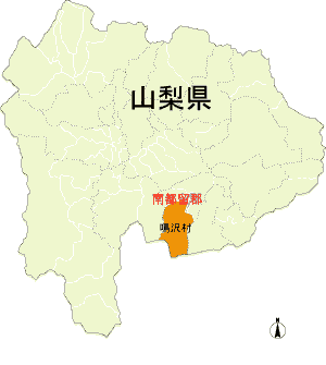 鳴沢村の位置を示した地図